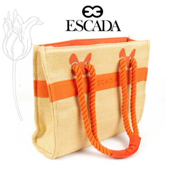 Escada Vintage Orange Raffia Tote 80s - Picture 1 of 10
